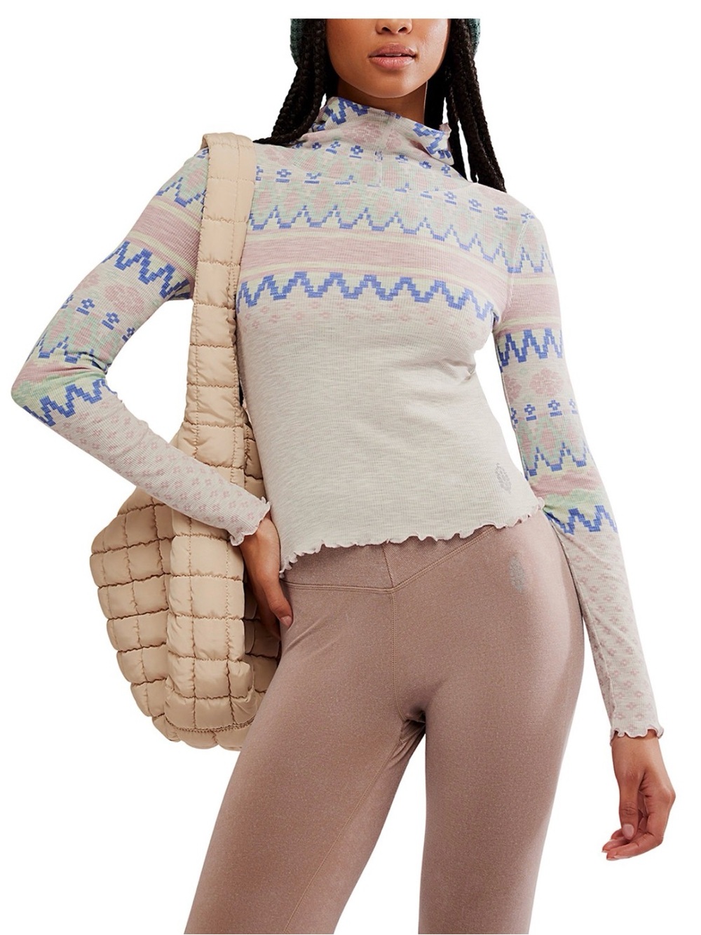 Free People FP MOVEMENT Printed Breathe Easy Long Top, Size MEDIUM